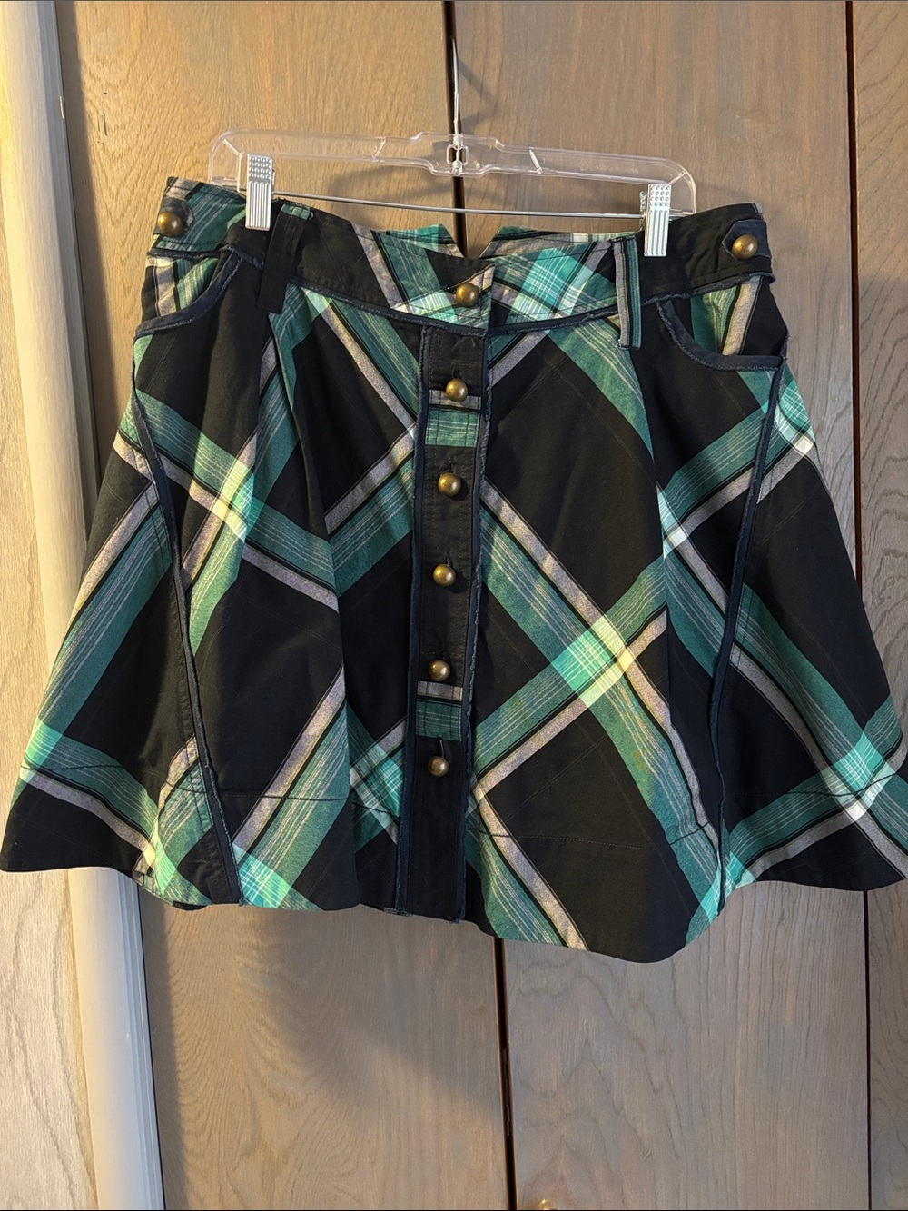 Anthropologie Fei Plaid Button Mini Skirt Pockets Retro